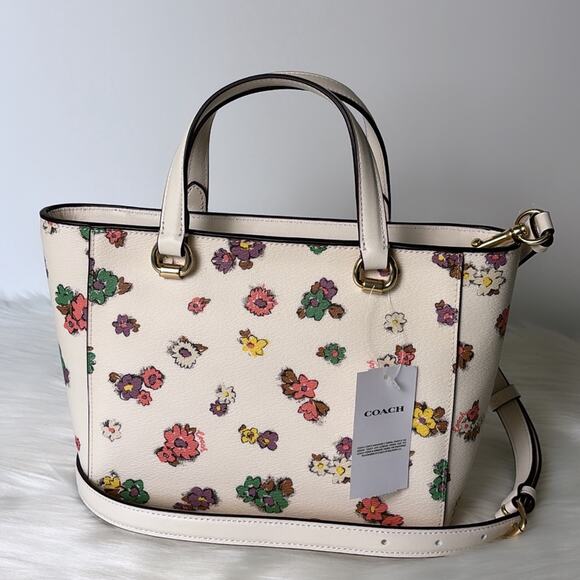 NWT Coach Alice Satchel With Spaced Floral Field/Smooth Leather/Chalk - Picture 4 of 11